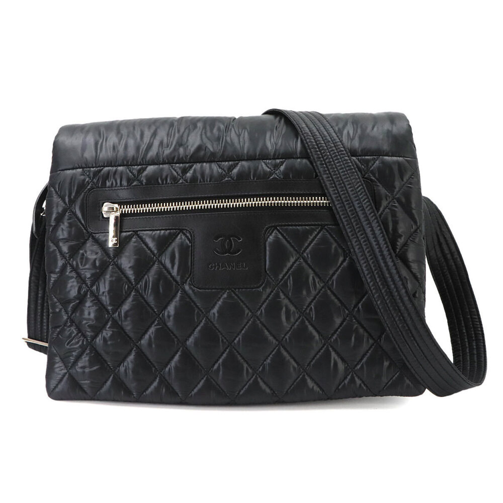Chanel Coco Cocoon Medium Shoulder Handbag, Nylon Leather, Black with Silver ...